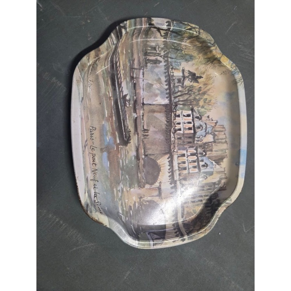 VTG Elite Trays Paris Le Pont Neuf et la Seine Metal Tin Tray Made in England